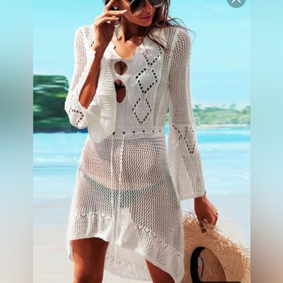 NWOT White Knit Swim Cover-Up - Picture 1 of 11